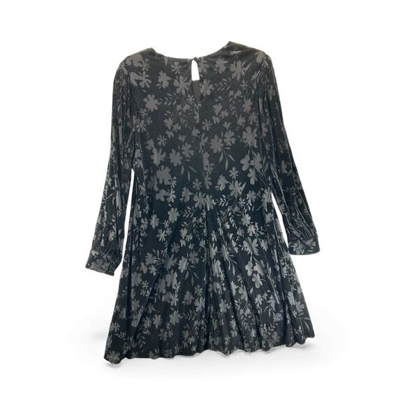 Calvin Klein Women’s 16W Black Floral Burnout Velvet Long Sleeve A-Line Dress - Picture 2 of 12